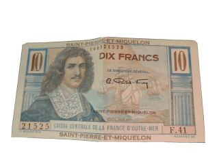 (1950 - 60) Saint Pierre And Miquelon 10 Francs Bank Note