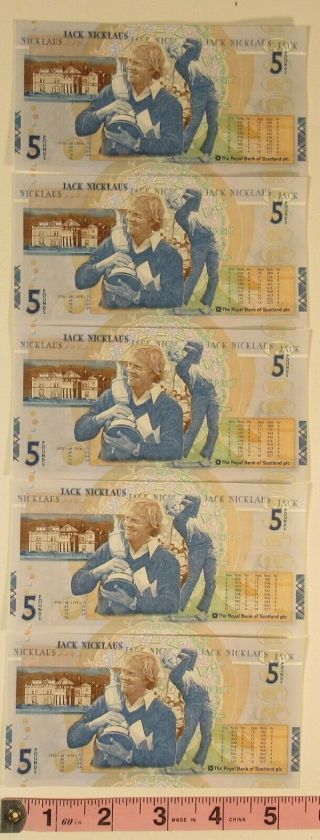 2005 Jack Nicklaus Commemorative Royal Bank Of Scotland 5 Pound Note 5