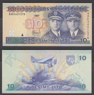 (b25) Lithuania 10 Litu 1997 Unc Crisp Banknote P - 59