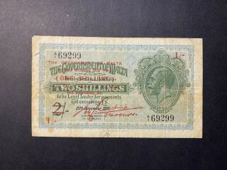 Malta,  Government Of Malta,  P15,  1918 (nd1940),  1 Shilling On 2 Shillings,  Fine