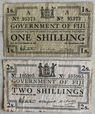 Fiji 1 And 2 Shillings 1942 Circ.  (we Combine)