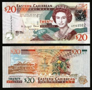 East Caribbean 20 Dollars 2008,  Unc,  P - 48,  Qeii,  Prefix Lf