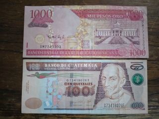 Banco De Guatemala 100 Quetzales 2014 Republica Dominicana 1000 Pesos Oro 2010