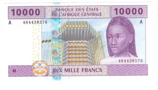 Gabon 10000 Central Cfa Francs Unc Banknote (2002) P - 410ab Andzembe - Rybert Sign