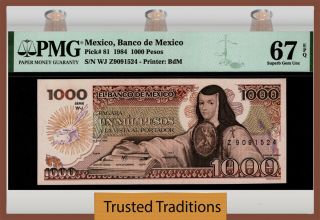 Tt Pk 81 1984 Mexico Banco 1000 Pesos J.  Asbaje Pmg 67q Gem Uncirculated