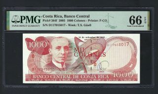 Costa Rica 1000 Colones 14 - 9 - 2005 P264f Uncirculated Grade 66