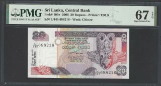 Sri Lanka 20 Rupees 3 - 7 - 2006 P109e Uncirculated Grade 67