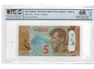 Zealand/the Reserve Bank Of Zealand Pick 191 2015 5 Dollars Pcgs 68 Opq