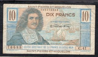 10 Francs Colbert From St Pierre Et Miquelon 1946 Vg