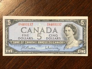 1954 Bank Of Canada Canadian 5 Five Dollar Banknote Circulated Prefix Ss