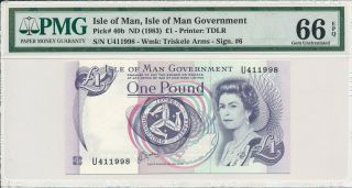 Isle Of Man Government Isle Of Man 1 Pound Nd (1983) S/no X1199x Pmg 66epq