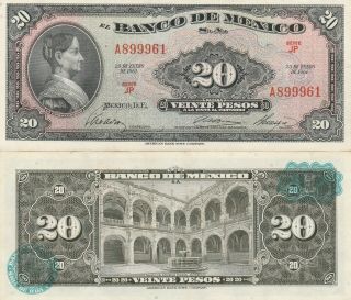 Mexico: $20 Pesos La Corregidora Jan 25,  1961 El Banco De Mexico Unc.
