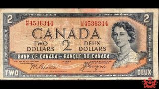 1954 Bank Of Canada 2$ Devil Face Beattie/coyne H/b4536344 - F/vf - Stains