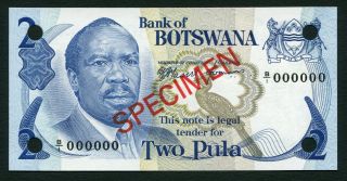 Botswana 2 Pula 1976 Sir Seretse Khana P2s Series B/1 000000 Specimen Unc