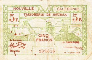 5 Francs Fine Banknote From French Colony Of Caledonia 1943 Pick - 57