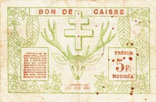 5 FRANCS FINE BANKNOTE FROM FRENCH COLONY OF CALEDONIA 1943 PICK - 57 2