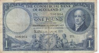 Commercial Bank Of Scotland Uk Britain 1 Pound Edinburgh 1957 P - S336 Ps336 Vf