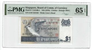 P - 9 1976 1 Dollar,  Singapore,  Board Of Comm.  Of Currency,  Pmg 65epq Gem