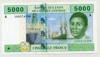 Central African St.  5000 Francs 2002 Pick 409a Uncirculated Banknote Gabon