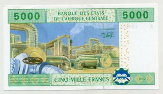 Central African St.  5000 Francs 2002 Pick 409A Uncirculated Banknote Gabon 2