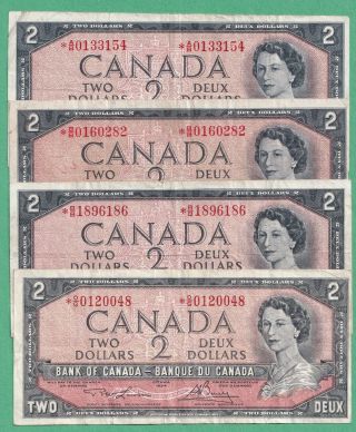 4 X 1954 $2 Bank Of Canada Replacement Notes - Fine