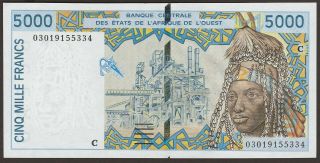 Gem Unc 2003 West African States 5000 Francs P - 313cm / B118cm Burkina Faso