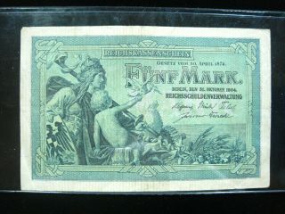 Germany 5 Marks 1904 P8 Sharp 71 Bank Currency Banknote Money