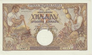 Serbia - German Occup,  1000 Dinara Banknote 1 - 5 - 1942 Choice About Uncirculated P32a