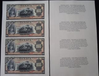 Oaxaca,  Mexico 1000 Peso Fantasy Art Banknote Sheet 1 - Sided Color