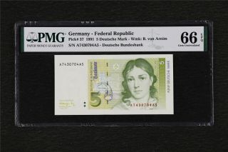 1991 Germany - Federal Republic 5 Deutsche Mark Pick 37 Pmg 66 Epq Gem Unc