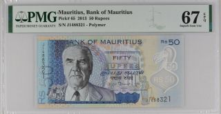 Mauritius 50 Rupees 2013 P 65 Polymer Gem Unc Pmg 67 Epq