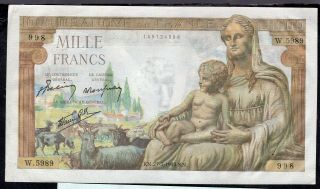 1000 Francs Demeter 1943 Vf/xf