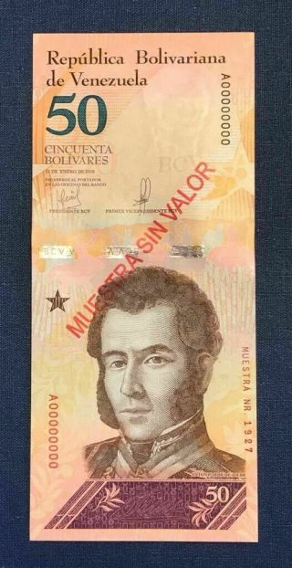 Venezuela 50 Bolivares Soberanos,  Jan - 15 - 2018,  Serie A8 Muestra Sin Valor Unc