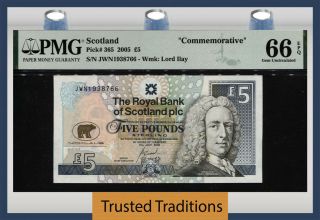 Tt Pk 365 2005 Scotland 5 Pounds Commemorative Pmg 66 Epq Gem Uncirculated