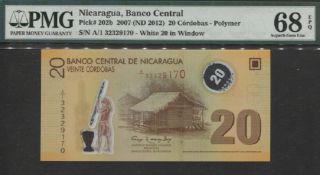 Tt Pk 202b 2007 Nicaragua Banco Central 20 Cordobas Pmg 68 Epq Gem Whoa