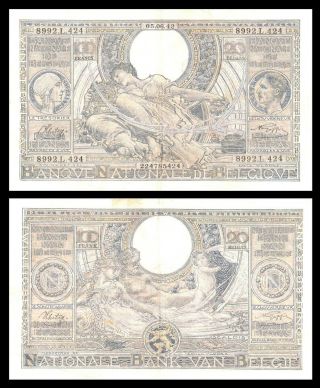 Belgium 05.  06.  1942 100 Francs 20 Belgas Banknote