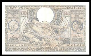 BELGIUM 05.  06.  1942 100 FRANCS 20 BELGAS Banknote 2