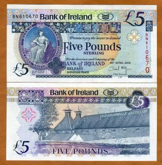 Bank Of Ireland,  Northern,  5 Pounds,  2008,  P - 83,  Unc
