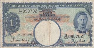 1 Dollar Fine Banknote From British Colony Of Malaya 1941 Pick - 11