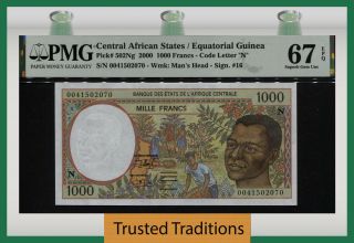 Tt Pk 502ng 2000 Central African States 1000 Francs Pmg 67 Epq Gem Unc