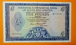 Scotland : National Commercial Bank Of Scotland Five Pounds 1963.