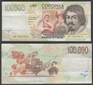 (b30) Italy 100000 Lire 1994 (vf) Banknote P - 117a