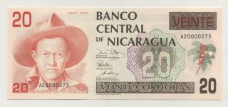 Nicaragua 20 Cordobas Nd 1990 Pick 176 Unc Uncirculated Banknote Serie A200002 - -