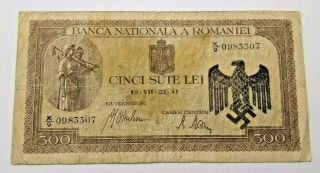 Romania 500 Lei 1941 Banknote German Occupation Nazi Stamp Eagle Waffen Ss 307