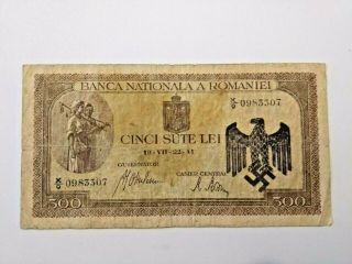 ROMANIA 500 LEI 1941 BANKNOTE GERMAN OCCUPATION NAZI STAMP EAGLE WAFFEN SS 307 2