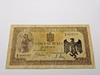 ROMANIA 500 LEI 1941 BANKNOTE GERMAN OCCUPATION NAZI STAMP EAGLE WAFFEN SS 307 3