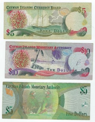 Cayman Islands P - 17,  23,  39 5,  10,  5 Dollars 1996,  98,  2010 circulated 3 notes 2