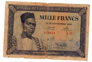 Mali Afrique Billet 1000 Francs 22/09/ 1960 P4 Premier President Modibo Keita
