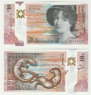 Scotland Royal Bank Of £10 10 Pounds 2016 Unc Polymer Banknote Otter