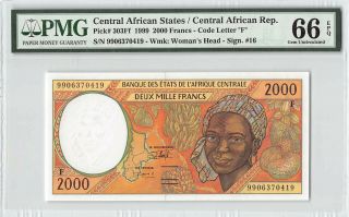 Central African States / C.  A.  R.  1999 P - 303ff Pmg Gem Unc 66 Epq 2000 Francs